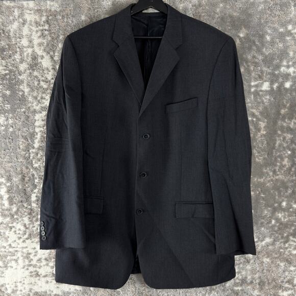 DKNY Size 44L Wool Career Notched Blazer Jacket Black Long Sleeve Button - Picture 1 of 10
